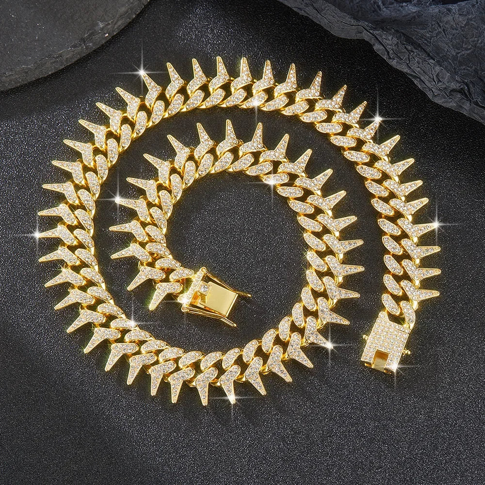 Full 20mm Thorn Set Cuban Chain Punk Retro Hip Hop Chic Bracelet Collarbone Chain Hip Hop Accessory