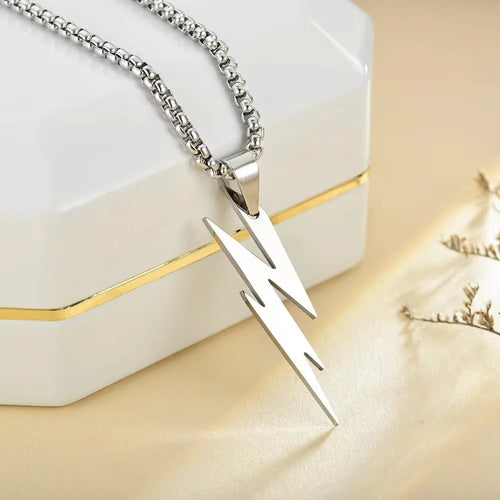 Lightning Bolt Pendant Necklace — Stainless Steel