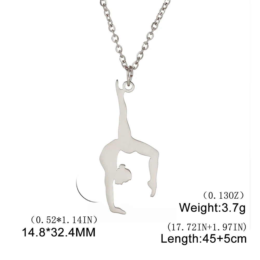 Unift Stainless Steel Sport Women Necklace Runner Rhythmic Gymnastics  Silhouette Pendant Fashion Birthday Jewelry Wholesale