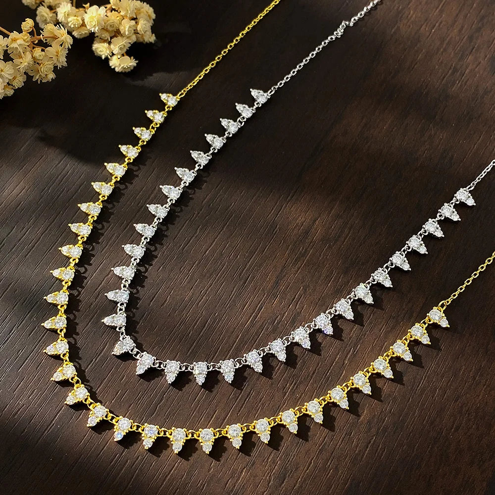 KNOBSPIN 2mm/3mm D Color Moissanite Tennis Necklace s925 Sterling Silver 18inch Chain, Wedding Necklaces for Women Fine