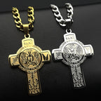 Stainless Steel Christian Saint Raphael Pray for Us Cross Pendant Necklaces Women Men Gold Color Chain Necklace Jewelry