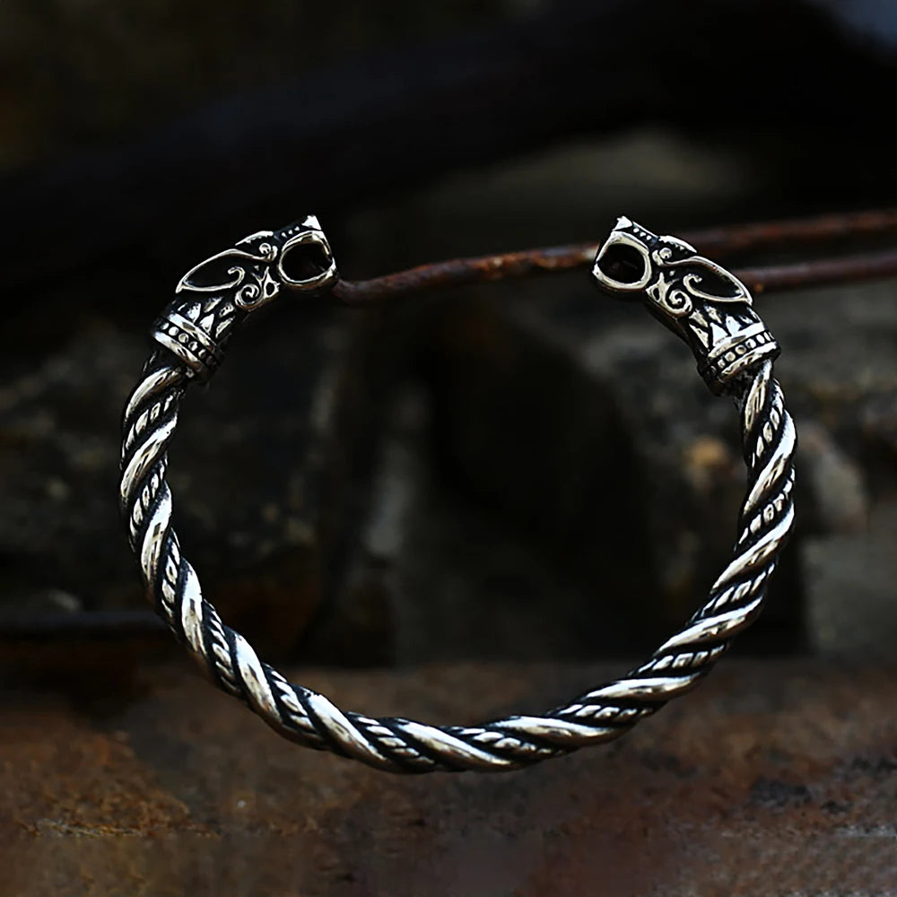 Viking Double Dragon Head Bracelet — Stainless Steel