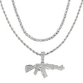 Iced Out Gun Pendant Necklace - Hip Hop Bling with Tennis & Rope Chains, Gold/Silver Plated for Men