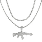 Iced Out Gun Pendant Necklace - Hip Hop Bling with Tennis & Rope Chains, Gold/Silver Plated for Men