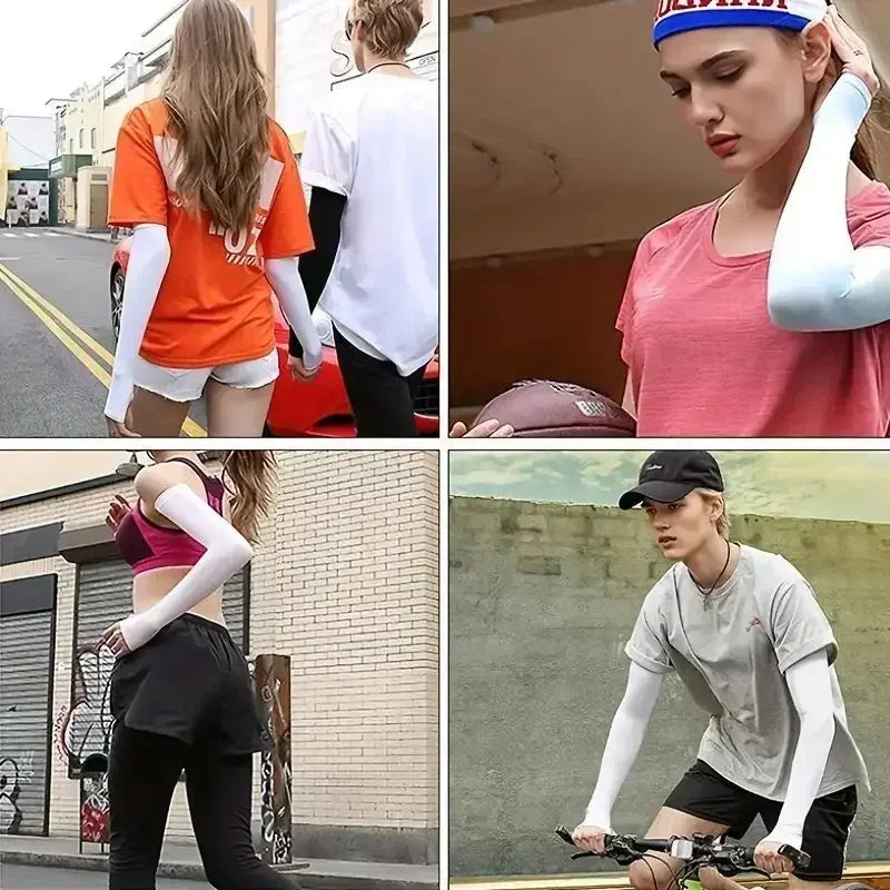 1 Pair Cooling Arm Covers for Men and Women Summer Sun Protection Sunshade Ice Silk Sleeves for Cycling Outdoor Sports
