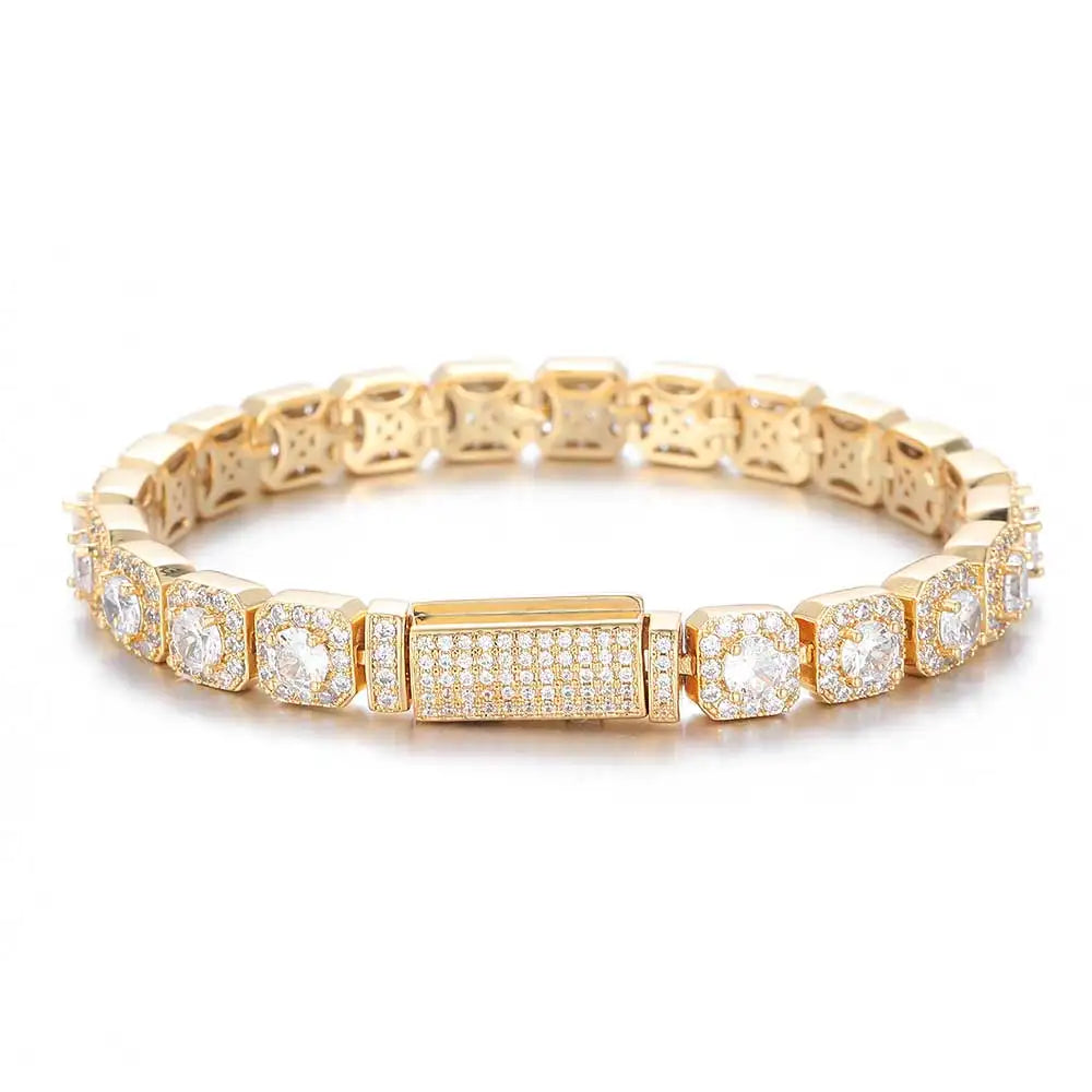 HHIOK Hip Hop Style 5/7mm Iced Tennis Chain 18K Gold Plated 5A Cubic Zirconia Fashion Exquisite Bracelet Gift For Men And Women