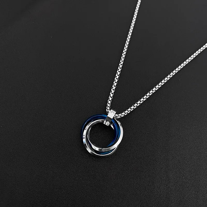 Necklace For Men Hip-hop Three-ring Titanium Steel Does Not Fade Simple Refined Minor Personality Brand Red Tide Pendant