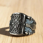 European and American new fashion armor shield shape retro engraved flip men's ring