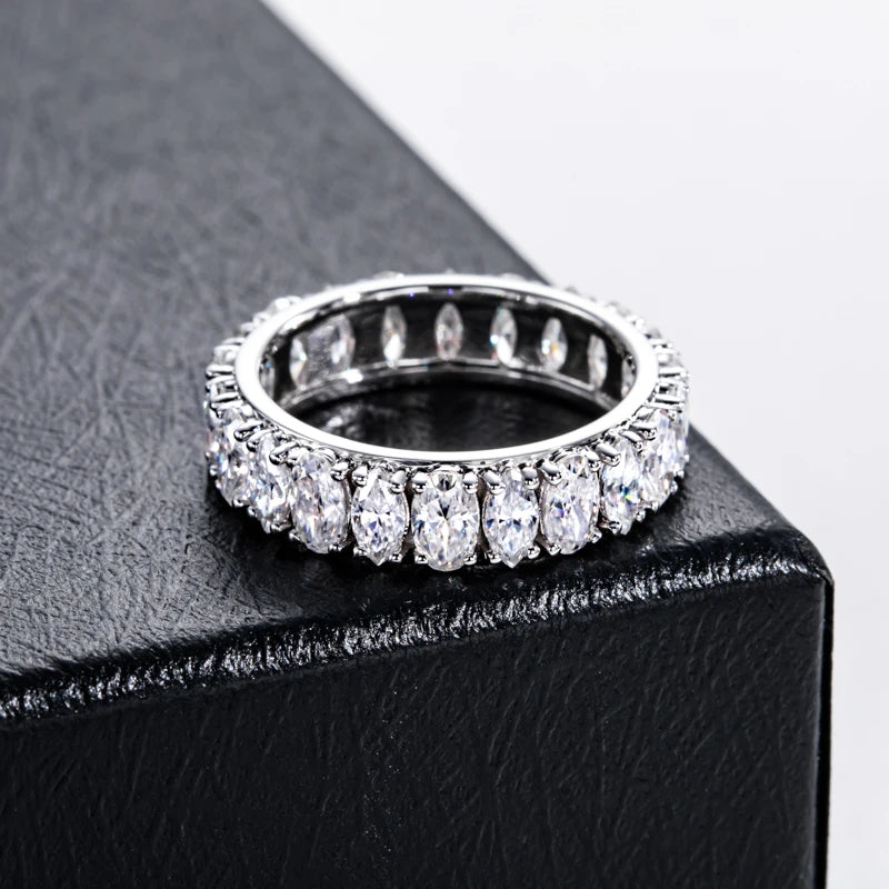 Iced Out Wedding Band Ring — 925 Silver