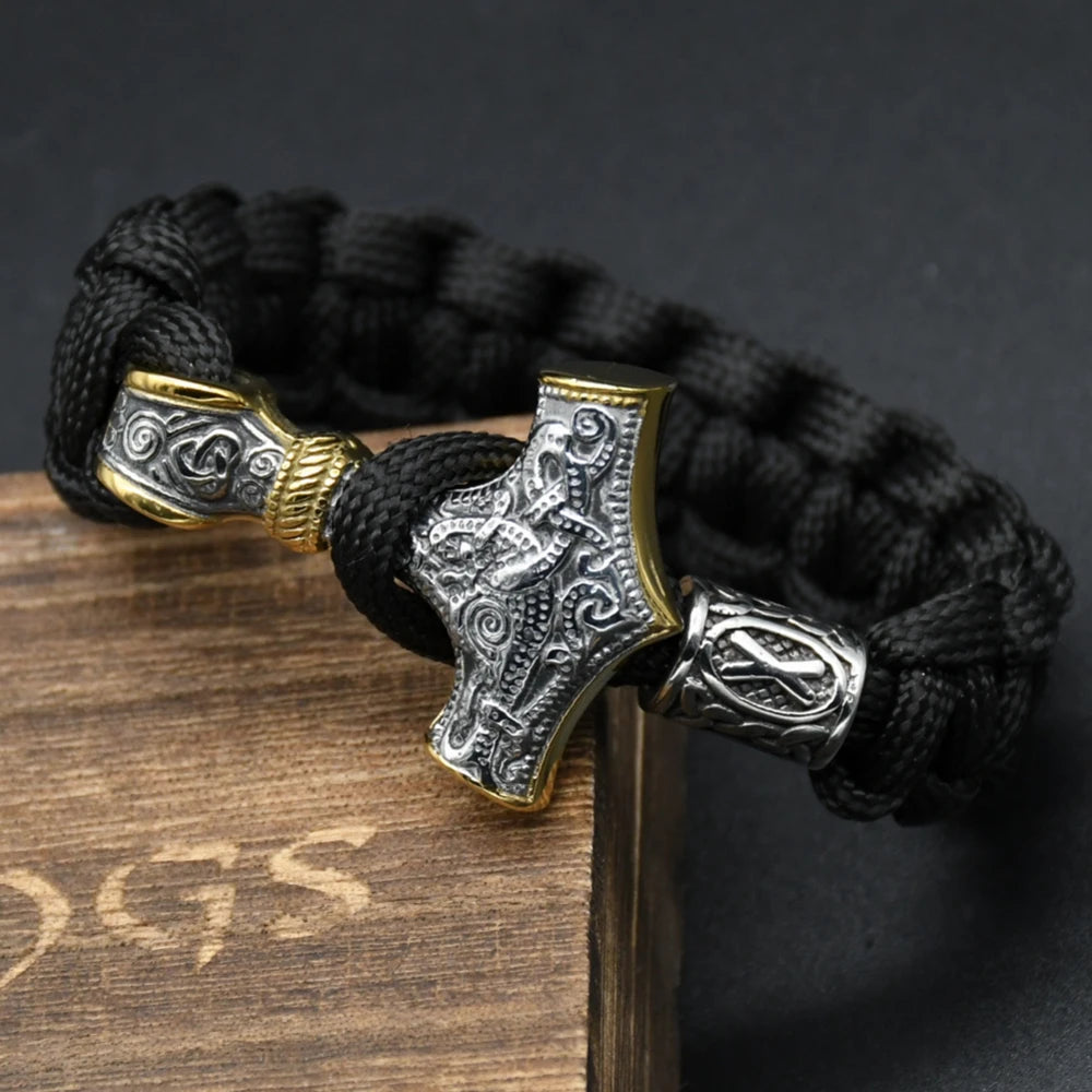 Mjölnir Thor's Hammer Norse Rune Bracelet — Stainless Steel