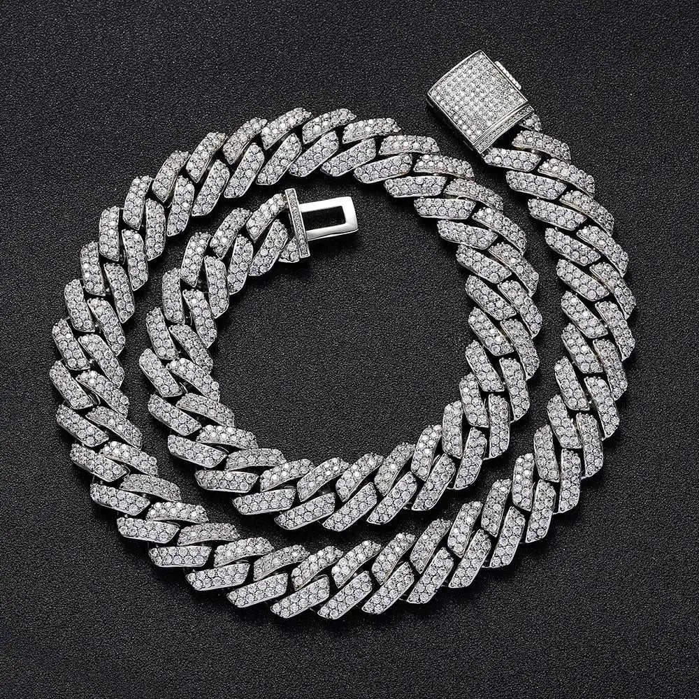 925 Silver Cuban Chain Necklace Iced Out 10-20MM