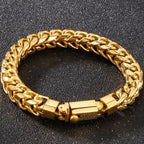 Luxury Gold Color Stainless Steel Bracelet for Men 10MM Square Franco Chain Men's Wrist Bracelets On Hand Jewellery