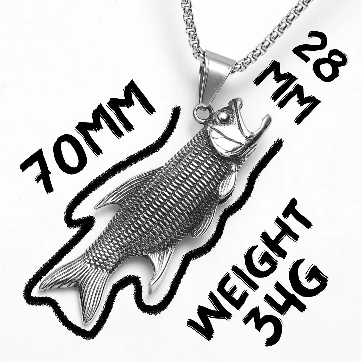Vintage Fish Trout Men Necklaces with Pendant Stainless Steel Punk Jewelry Cool for Angler Gift Daily Wear Hip Hop Accessories
