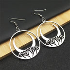 Moon Steel Earrings Gothic Flower Crescent Dangle