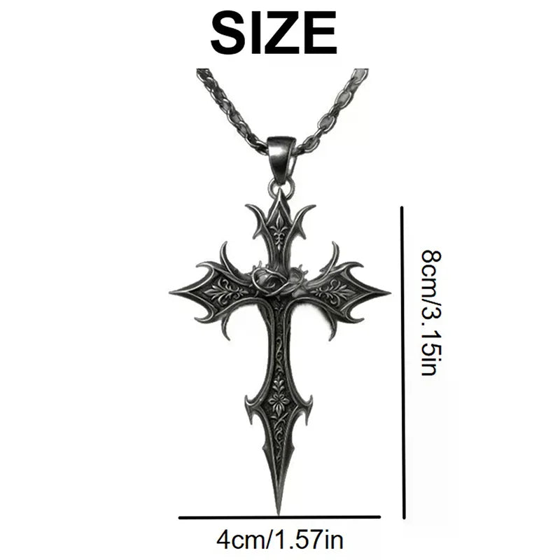 Cross Necklace Vintage Gothic Silver Religious Crucifix Cross Pendant Necklace Jewelry Christmas Gifts For Women Men