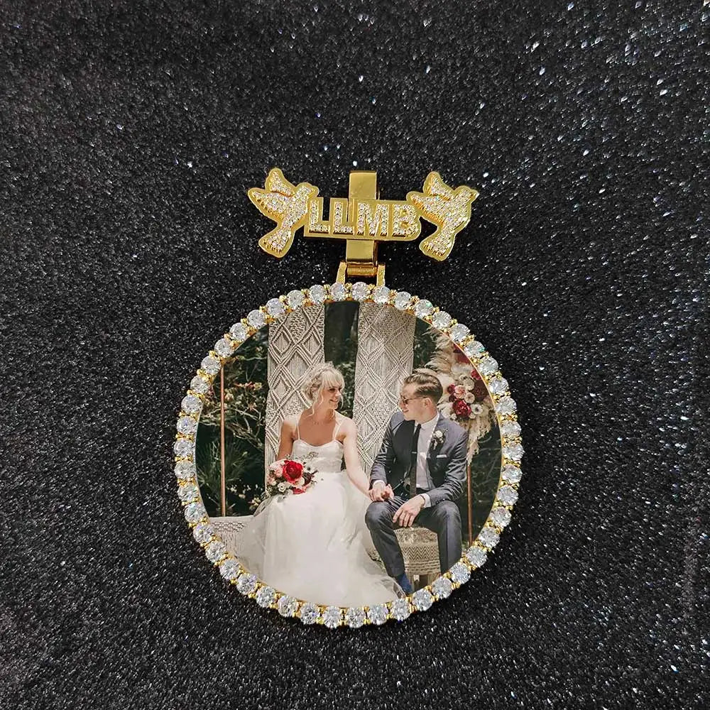 Gold Statement Photo Pendant Necklace 18K