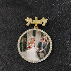 Iced Out Letter Photo Pendant Necklace 68MM Circle