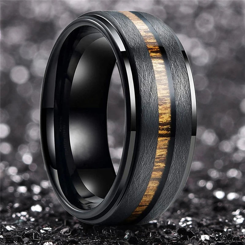 Fashion Black Narrow Wood Grain Stainless Steel Rings For Men Anniversary Party Jewelry Accessories Classical Men Rings