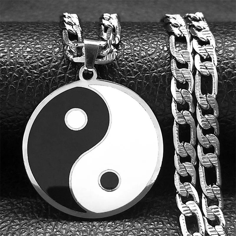 Yin Yang Pendant Necklace for Men Stainless Steel Gold Color Chinese Taoism Ba Gua Taichi Sign Necklaces Jewelry Gifts