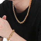 Vintage Solid Stainless Steel Handcuffs Style Link Chain Man Bracelet Necklace for Men Punk Rock Jewelry Accessory 1