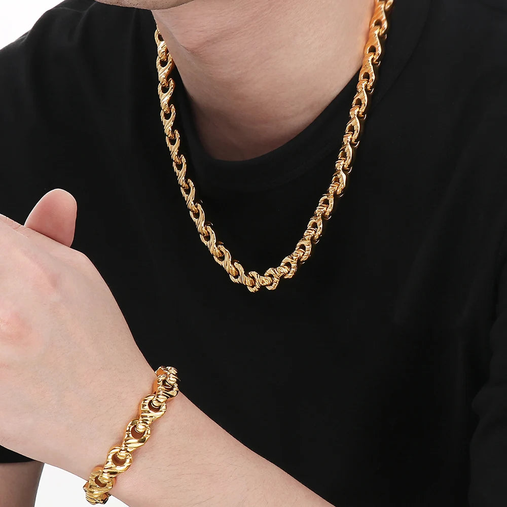 Vintage Solid Stainless Steel Handcuffs Style Link Chain Man Bracelet Necklace for Men Punk Rock Jewelry Accessory 1