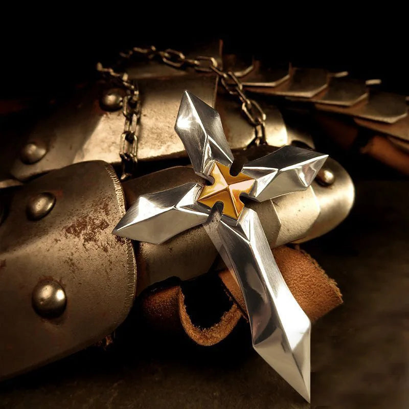 Knight Heart Stainless Steel Huge Cross Sword Pendant Necklace Men Male Metal Cruz Necklaces Jewelry Accessories