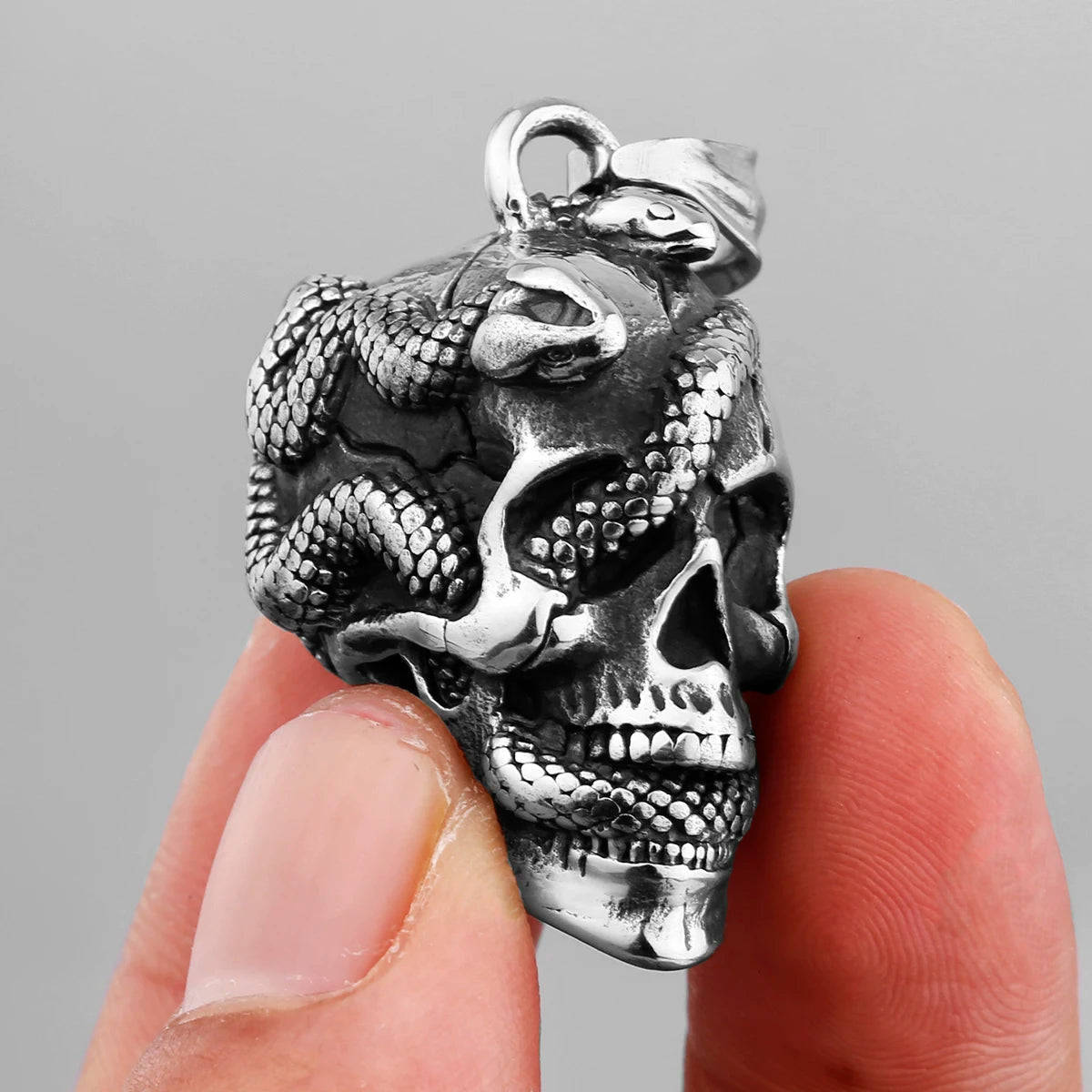 Snake Skull Pendant Necklace — Black Stainless Steel