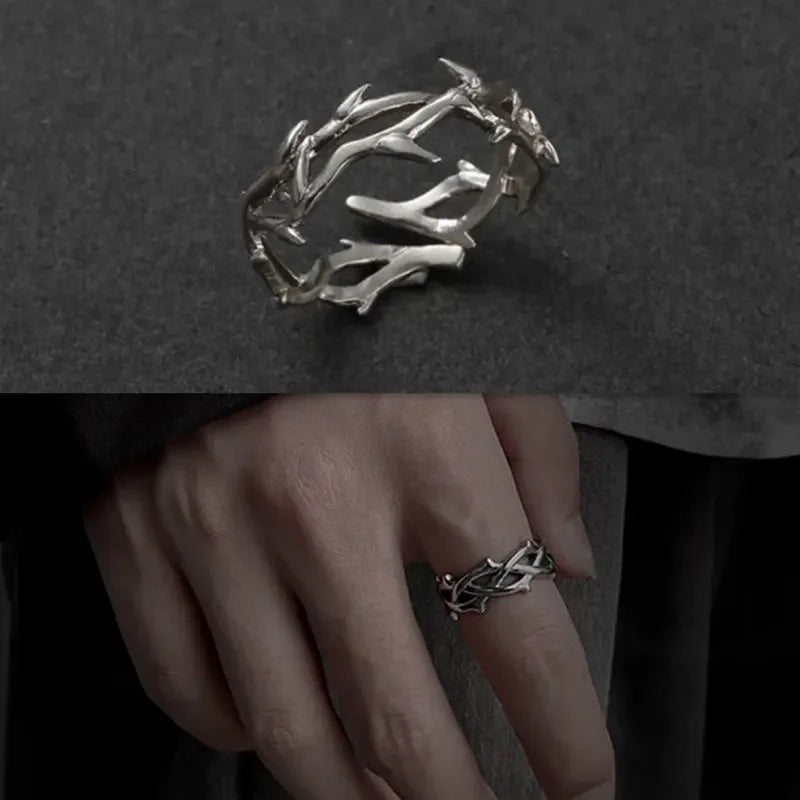 Fashion Goth Double Layer Rose Couple Rings for Men Women Retro Opening Stainless Steel Thorns Punk Finger Ring Jewelry
