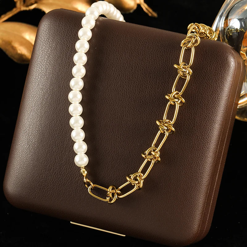GANEMLY 316L Stainless Steel Asymmetry Chain Necklace For Women Gold Color Thick Chunky Collar Neck Chain Rust Proof Jewelry