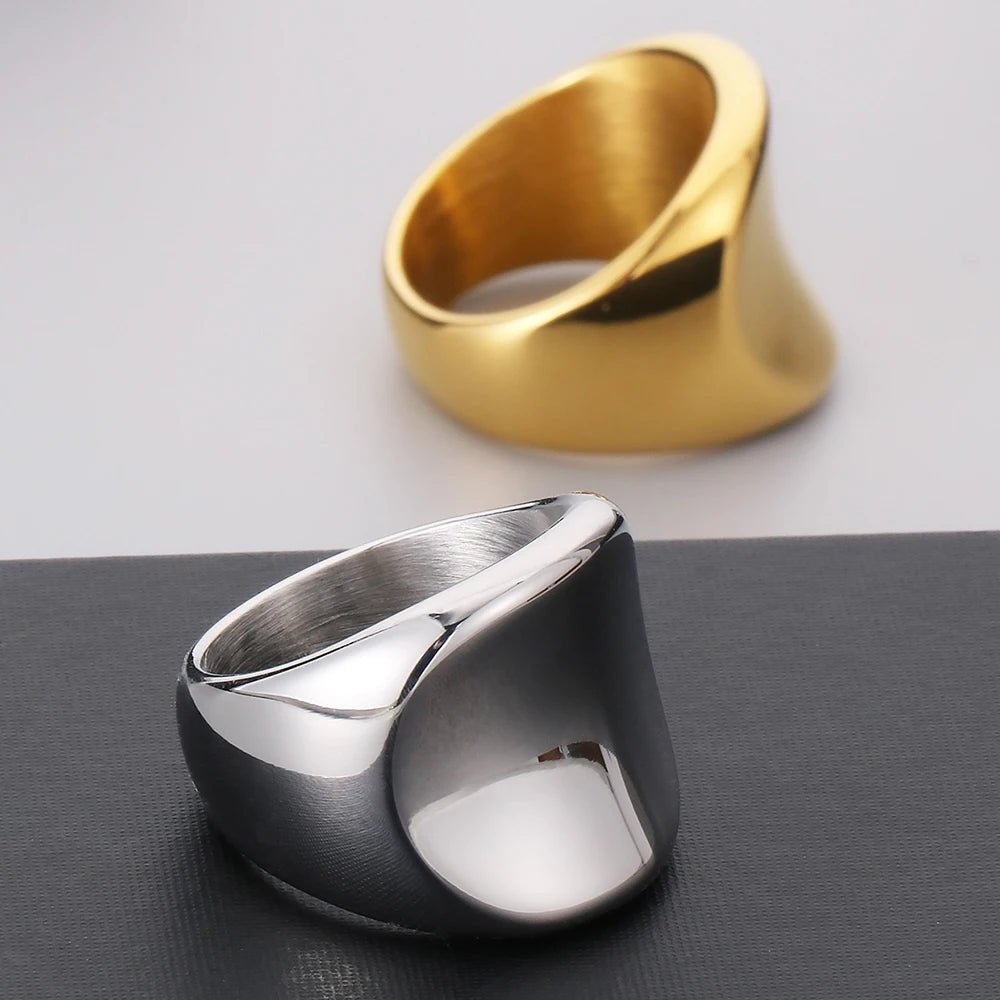 18K Vacuum Plated Wide Rings for Man Solid 316l Stainless Steel Men's Band Accessories Engagement Ring Birthday Party
