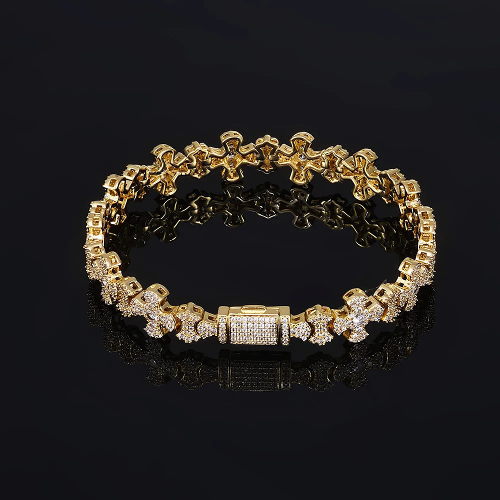 Iced Out Cross Bracelet Stainless Steel 12MM