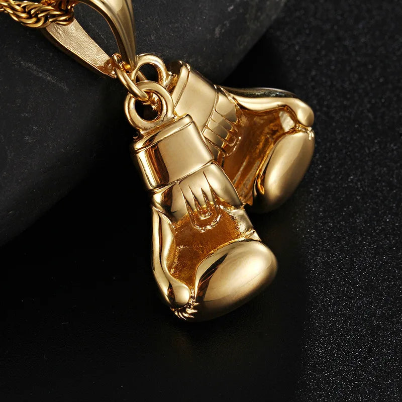HaoYi Stainless Steel Boxing Gloves Pendant Necklace For Men Fashion Gold Silver Color Sports Jewelry Accessories