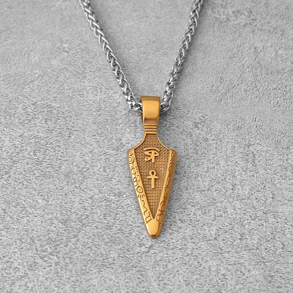 Viking Rune Spear Pendant Necklace Men's Punk Hip Hop Stainless Steel Gold Black Color Eye of Horus Amulet Necklace