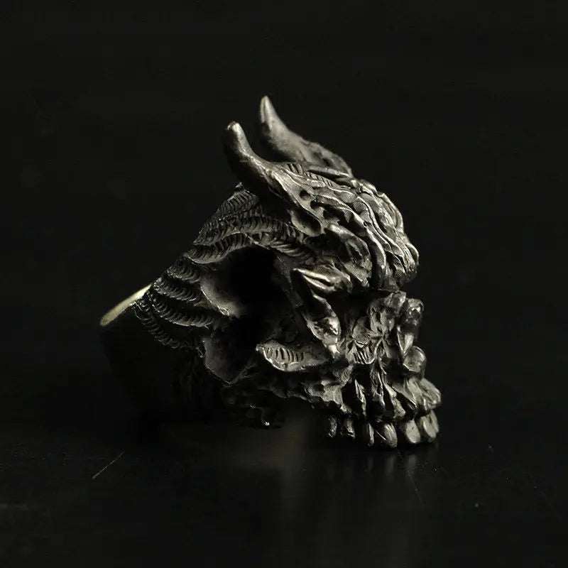 Retro Dark Rakshasa Skull Ring For Men Punk Gothic Rock Hiphop Open Ring Biker Accessories Designer Jewelry Unisex Gift