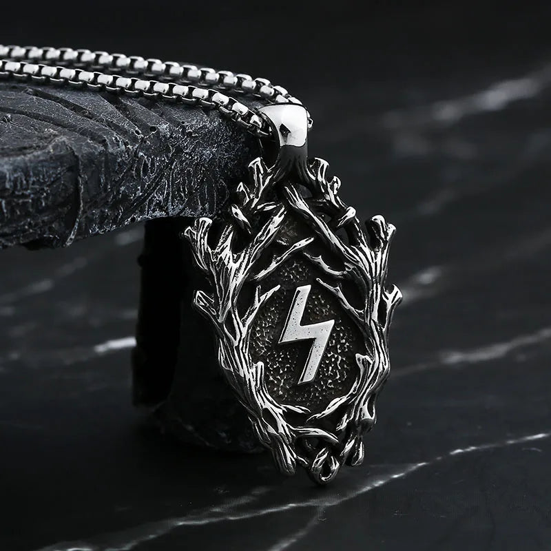 Good Polished 2024 New Vintage Stainless Steel Viking Branch Rune Pendant Necklace For Man Women Amult Jewelry Party Gift