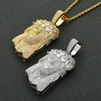 Gold Jesus Face Pendant Necklace Iced Out 18K