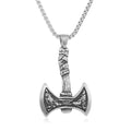 Stainless Steel Viking Double Axe Necklace Men's Vintage Nordic Wolf Axe Pendant Chain Scandinavian Party Jewelry Accessories