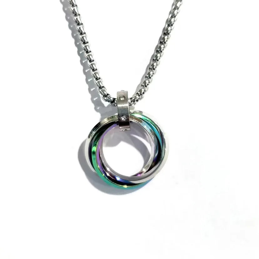 Necklace For Men Hip-hop Three-ring Titanium Steel Does Not Fade Simple Refined Minor Personality Brand Red Tide Pendant