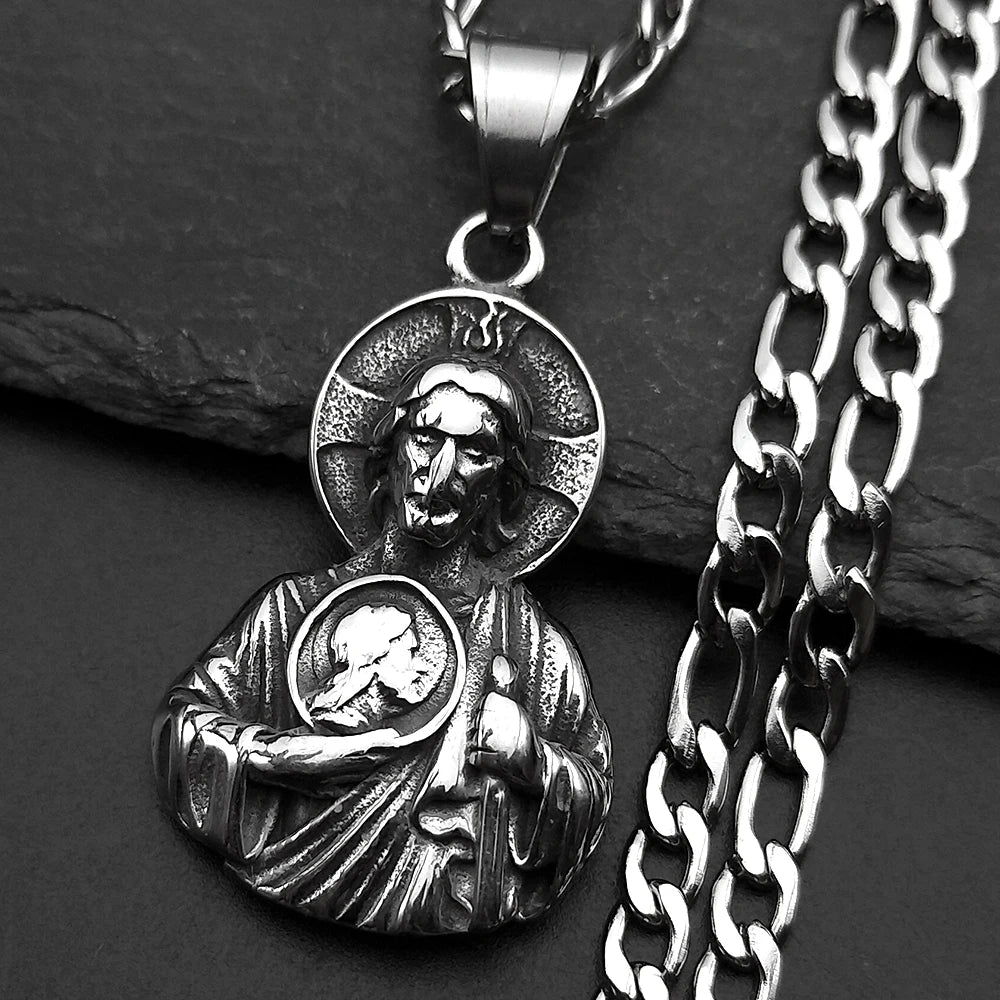 Sacred Heart Jesus Amulet Pendant Necklace — Stainless Steel