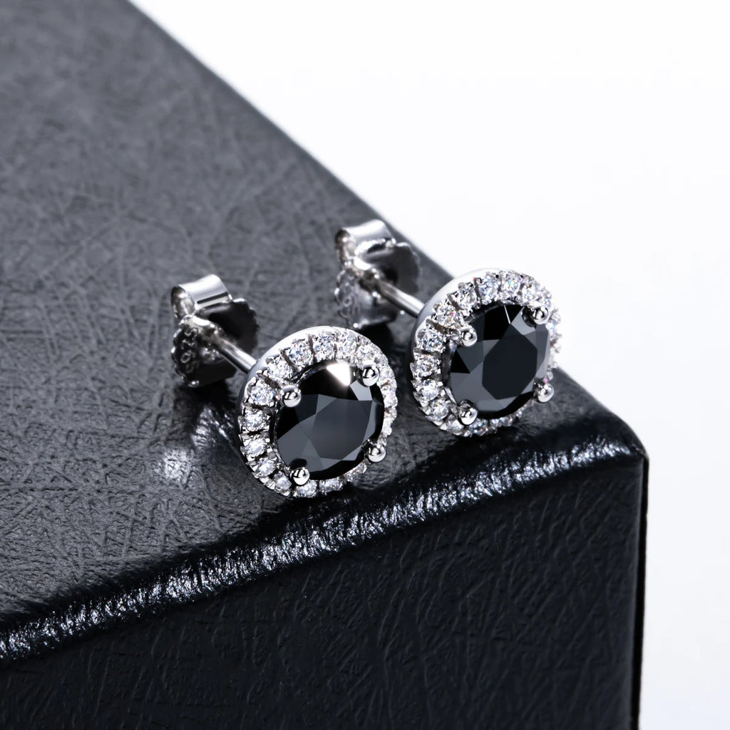 Iced Out Black Diamond Earrings — 925 Silver