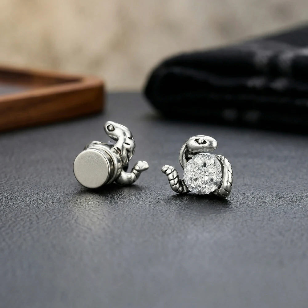Vintage Silver Magnetic Stud Earrings Medusa