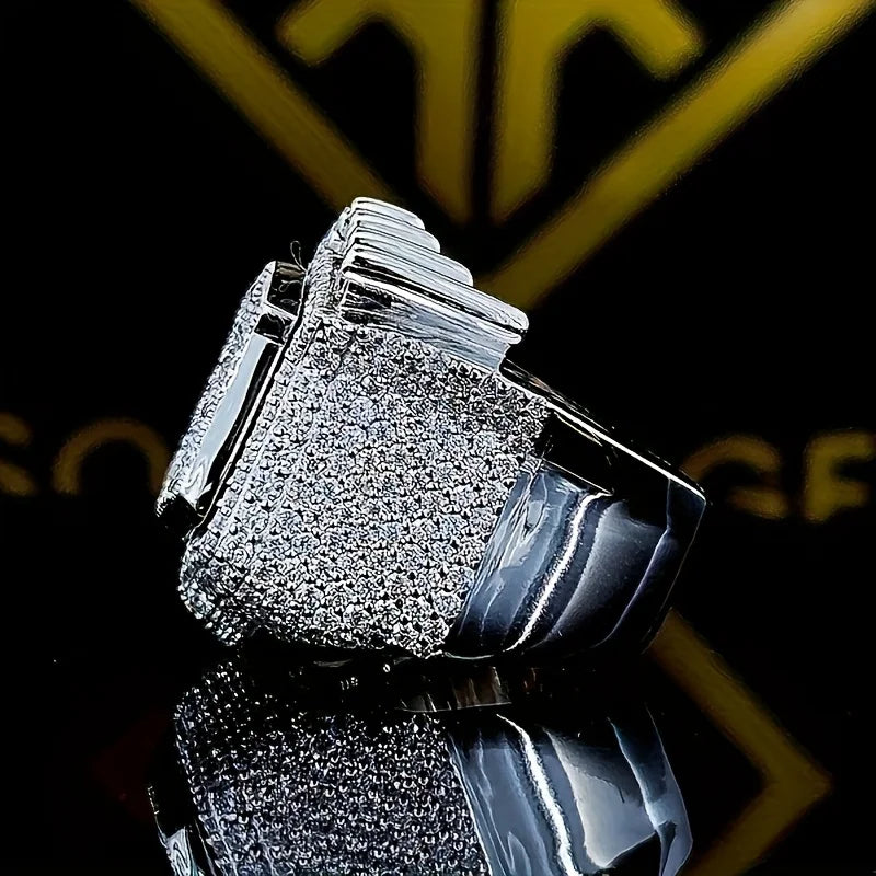 2025 New Men's 925 Sterling Silver Ring Vintage King Crown Iced Out Hip Hop Rings White Gold Plated Huge Punk Rapper
