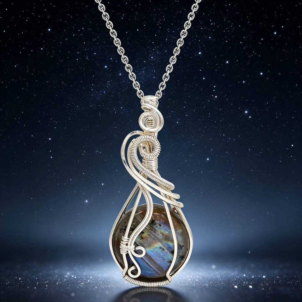 Labradorite Rainbow Moonstone Gemstone Pendant Copper Wire Wrapped Labradorite Jewelry Labradorite Necklace With Chain