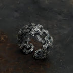 Gothic Chained Crosses Adjustable Open Ring — Silver-Tone