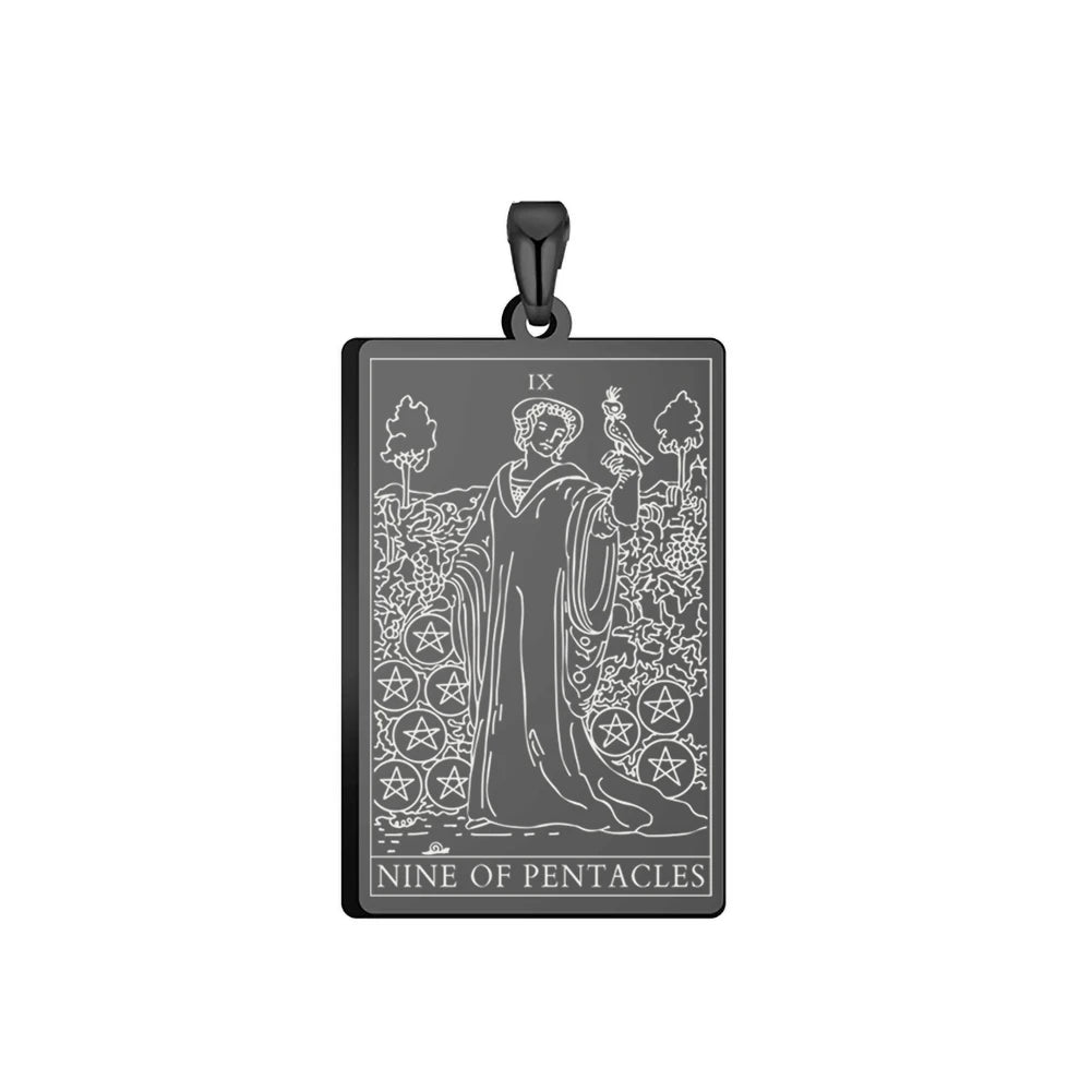Dawapara Pentacles Tarot Card Pendant for Necklace Stainless Steel Golden Black Jewelry Accessories Charms Pendants