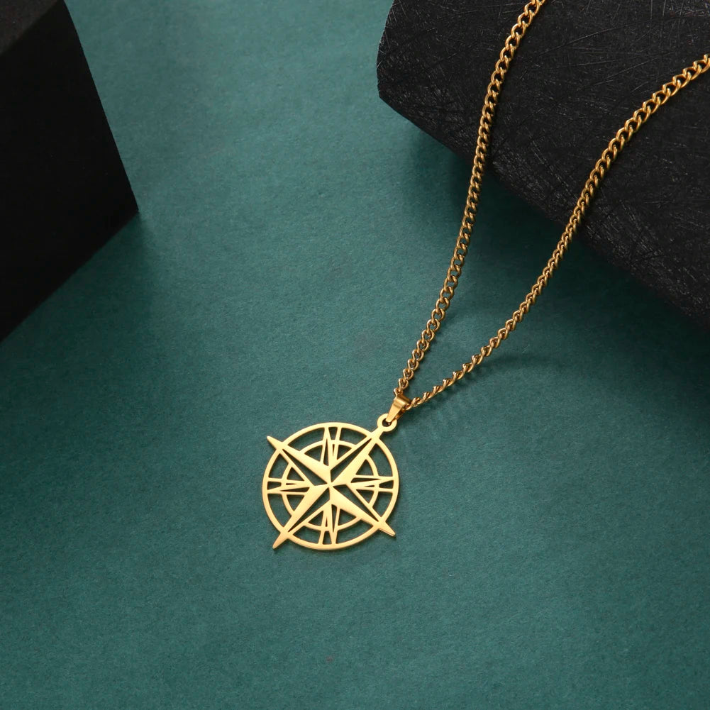 Compass Pendant Necklace — Multiple Metal Finishes