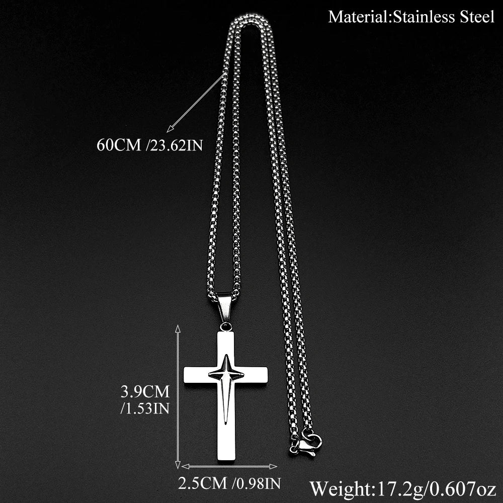Jesus Starburst Cross Necklace — Stainless Steel Box Chain