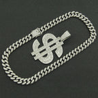 Fashion Hip Hop Dollar Pendant Necklace with 13mm Cuban Chain US Dollar Money Sign Necklaces Rap Rock Punk Jewelry For