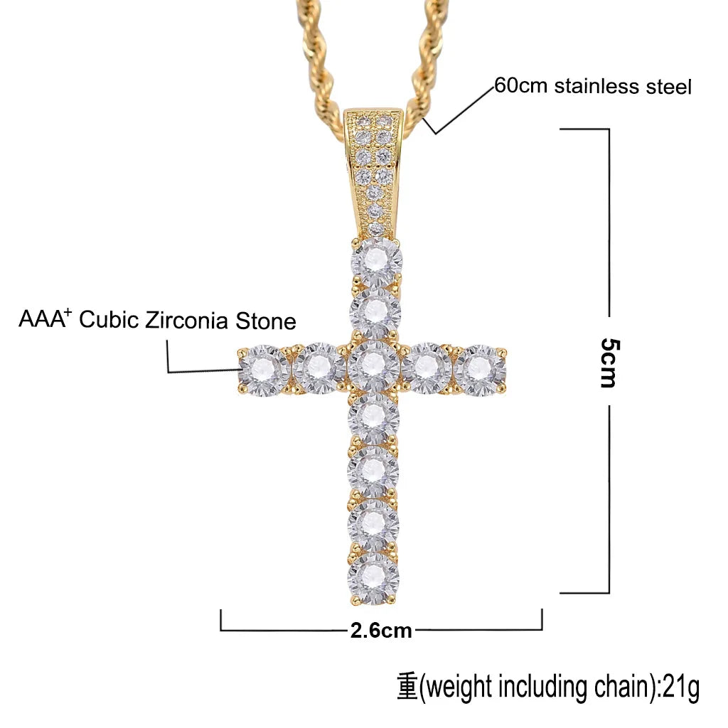 Gold Iced Out Cross Pendant Rope Cuban Chain