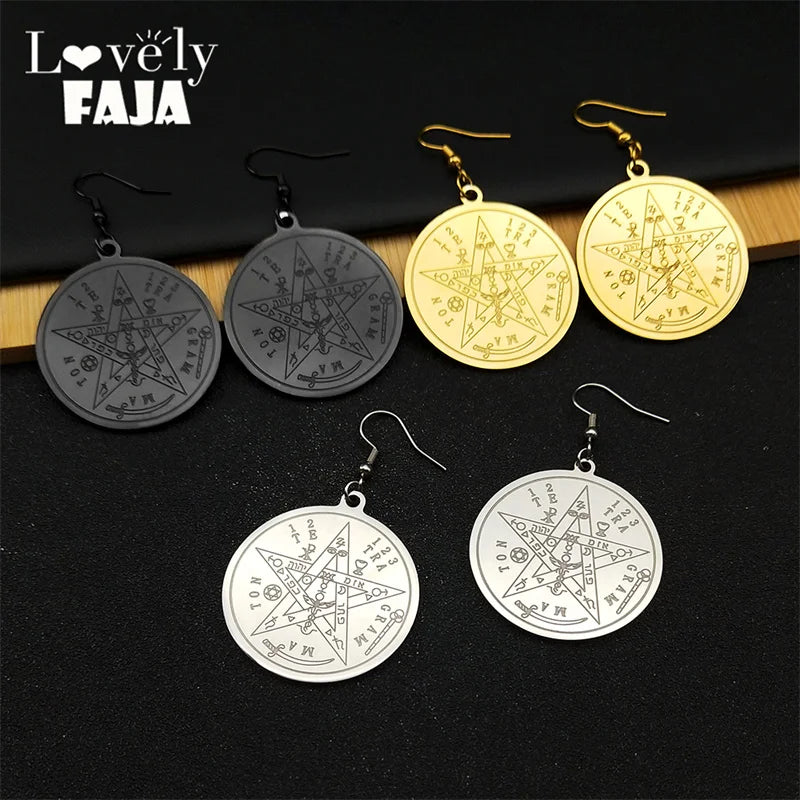 Gothic Star Gold Earrings Witchcraft Pentagram